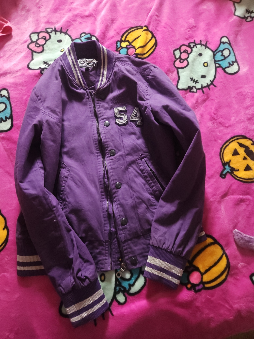 Kids Purple Bomber Jacket with Stripe Cuffs